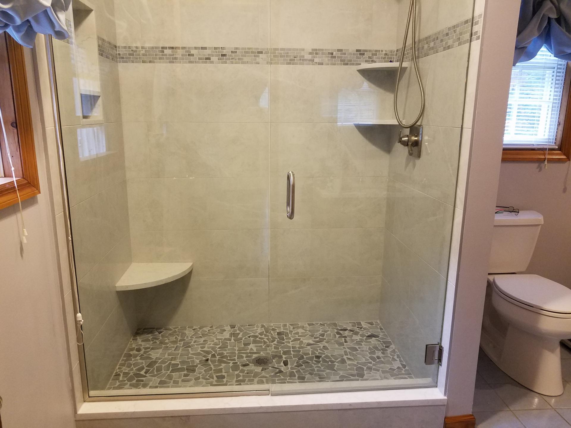 Lustre Crepuscolo Pearl 12x24 Polished; Cinderella Flat Pebbles; Tiny Brick Alaska Blue Brookfield